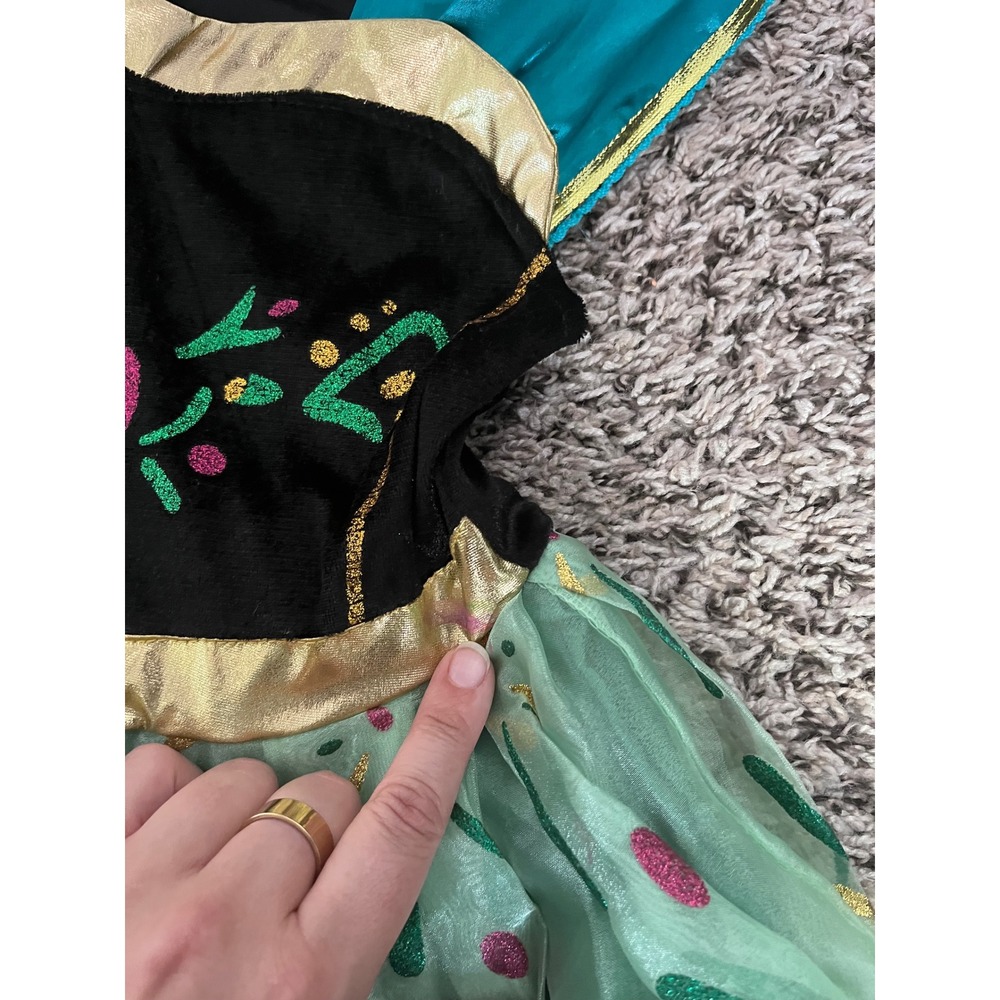 Disney Frozen Anna Coronation Costume Dress Green Black Gold Kids Halloween - Picture 6 of 6
